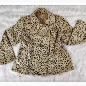 Chicos Animal Print Leather Suede Coat Sz 16